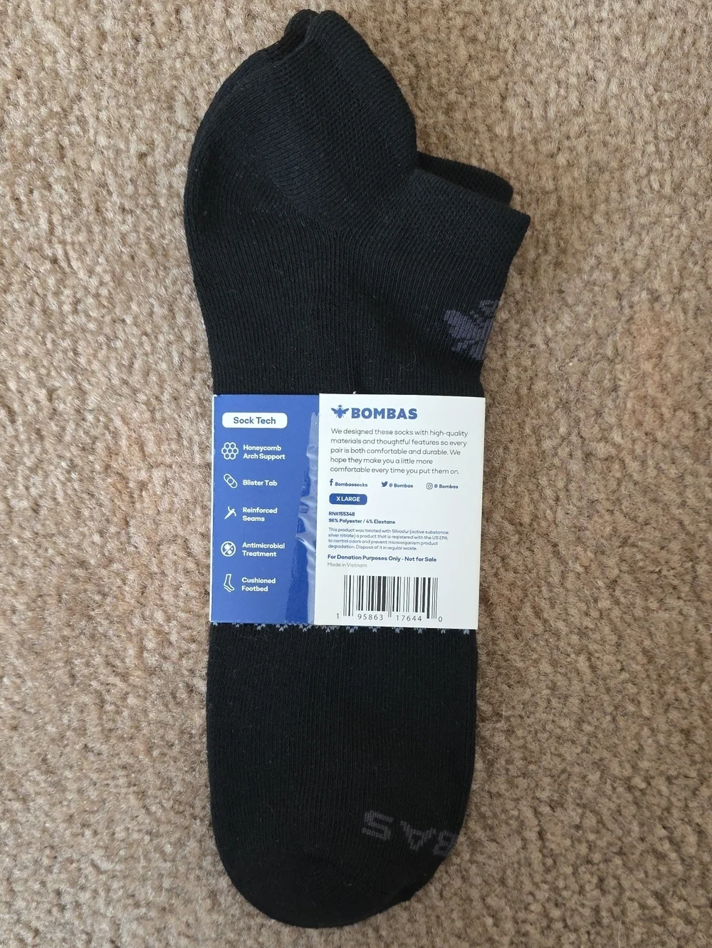 Bombas Mens XL Black Ankle Socks Athletic Comfortable